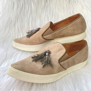 All Black tan suede slip on tassel loafer sneaker shoes taupe
